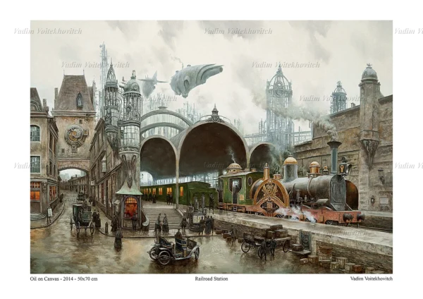Steampunk Poster Railroad Station by Vadim Voitekhovitch